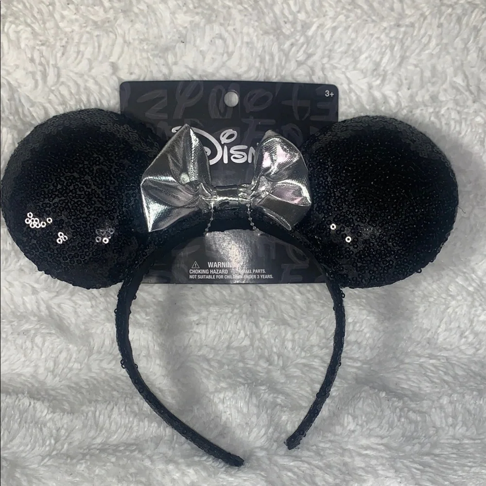 Disney Black Sequin Headband with Silver Bow - Picture 1 of 6